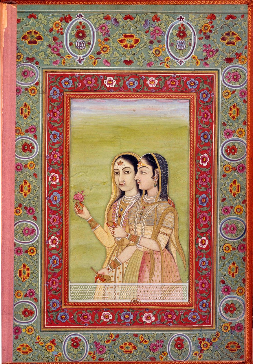 Indisk konst: miniatyr som föreställer två kvinnor. 1600-talet (Moghole-perioden) Paris, B.N. av Mughal School