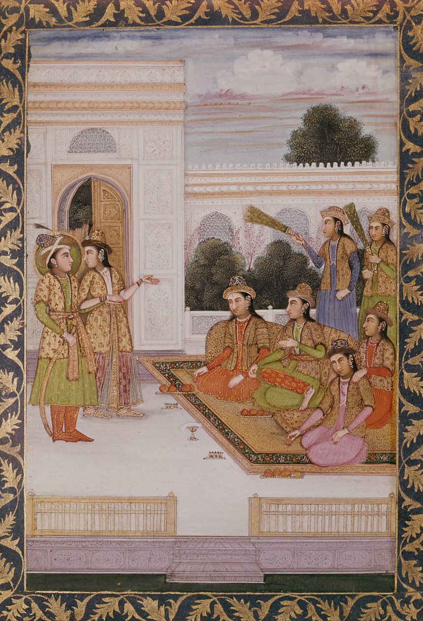 Joseph presenterade för Mizrs fruar av Zuleika, Potifars hustru, avsnitt från den populära persiska dikten Yusuf and Zulaikha av Jami (1414-92) ca 1780 av Mughal School