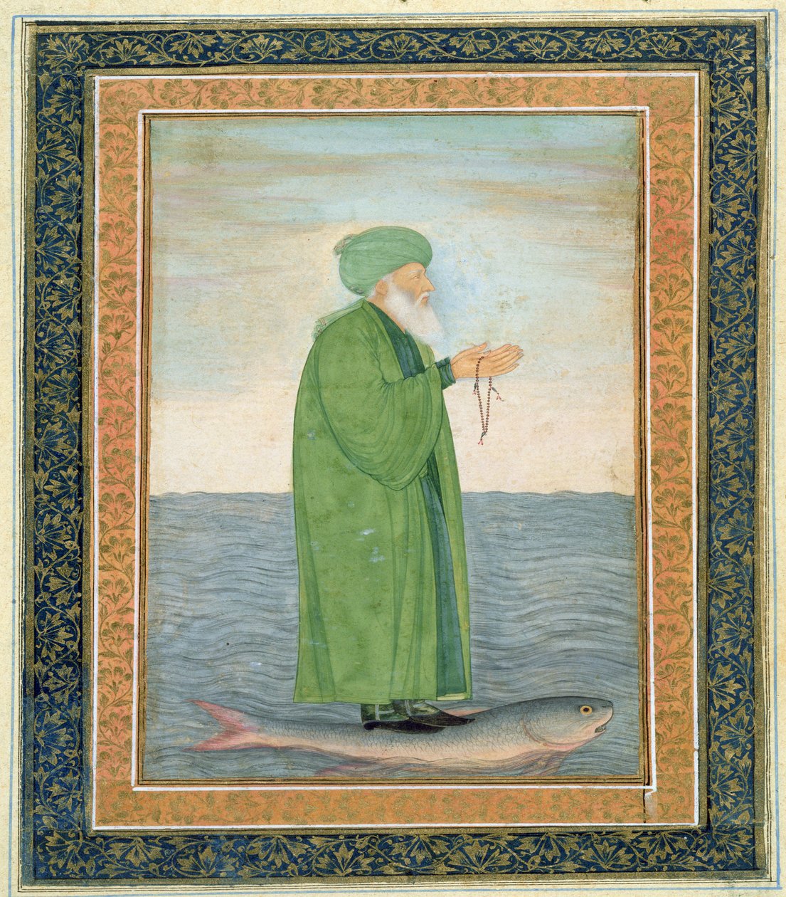 Khawa Khizir Khan rider på en fisk, från Small Clive Album (ogenomskinlig wc på papper) av Mughal School