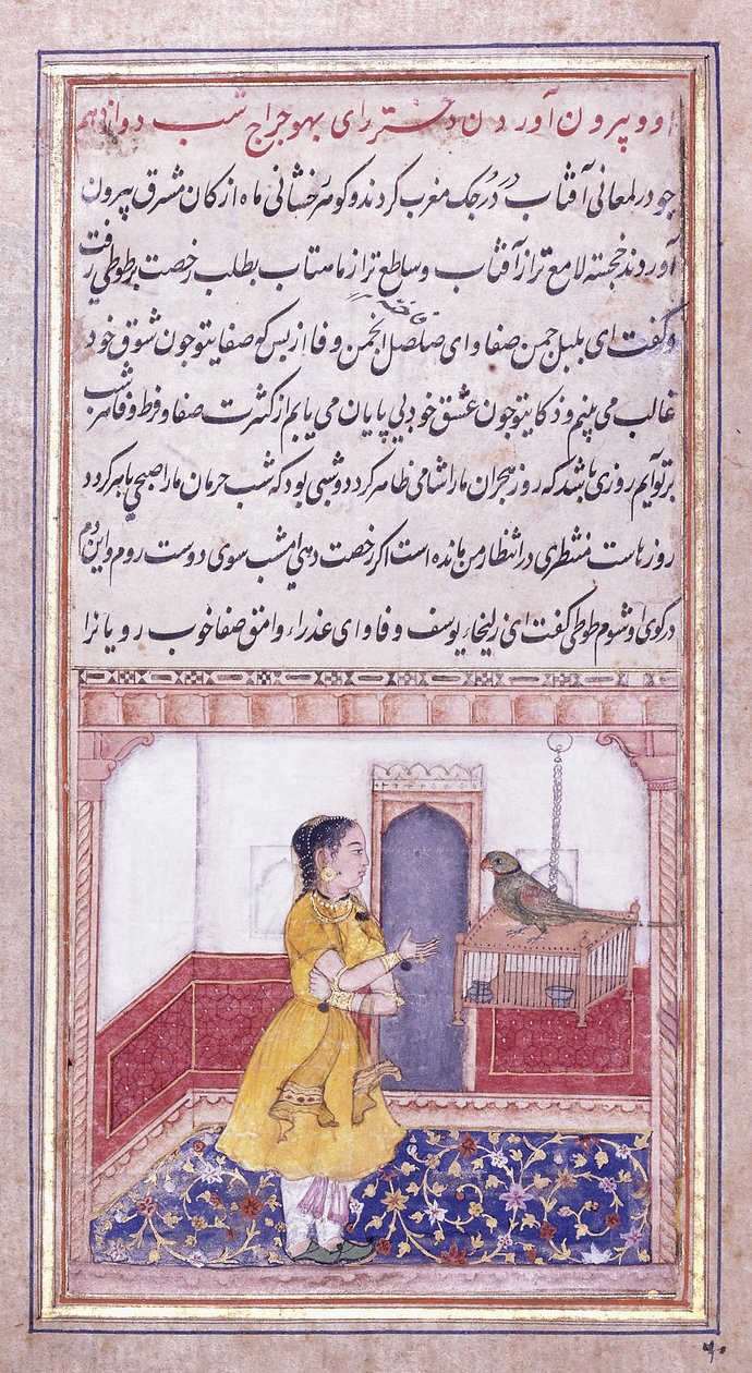 Khujista pratar med papegojan, ca. 1580 av Mughal School