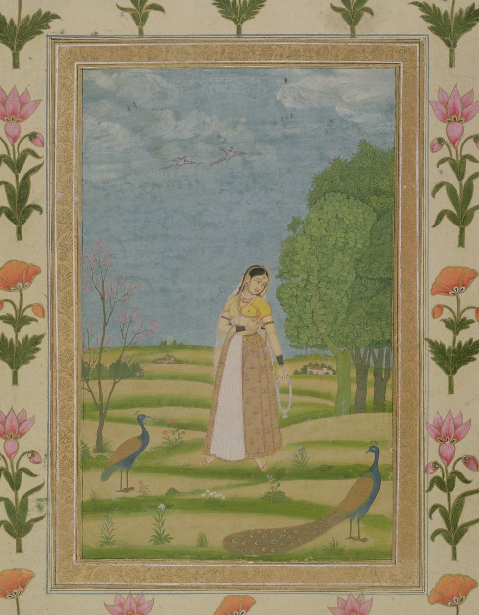 Dam med påfåglar, från Small Clive Album (ogenomskinlig wc på papper) av Mughal School