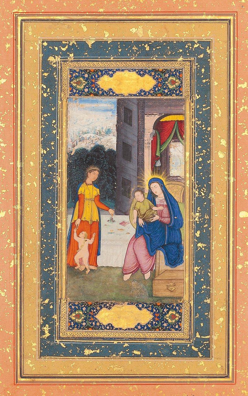 Madonna och barn besöktes av Elizabeth och Johannes döparen, Mughal Indien, ca 1610 av Mughal School
