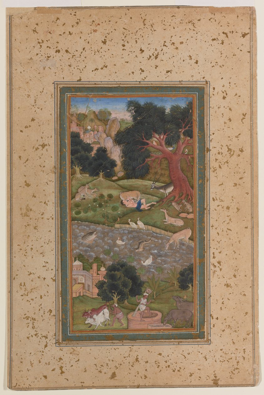 Majnun i vildmarken, ca 1600 (ogenomskinlig akvarell på papper) av Mughal School