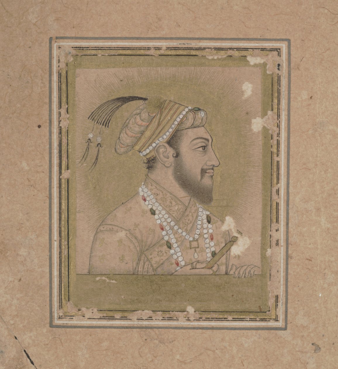 Porträtt av Shah Jehan, ca 1600-talet (bläck med akvarell och guld) av Mughal School