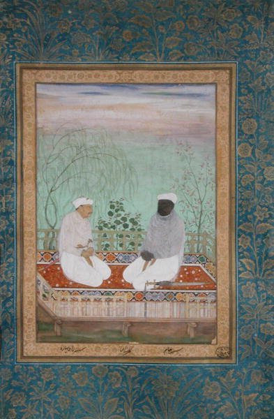 Porträtt av två markägare, Rai Bharo och Jassa Jam från Gujarat, ca 1618 (gouache på pergament) av Mughal School