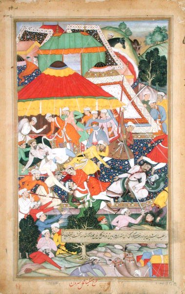 Sårandet av Kilan Khan av en Rajiput under hans marsch till Gujarat 1573, från 