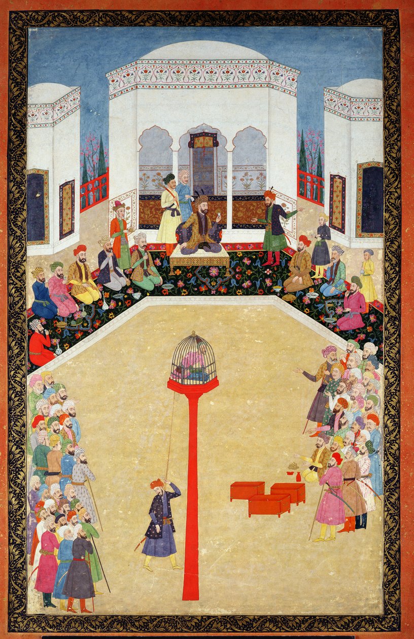 Fångsten av Sultan Bayazid av Turkiet, Johnson Album I, nr 2 numrerad 9, c1680 (gouache på albumblad) av Mughal School