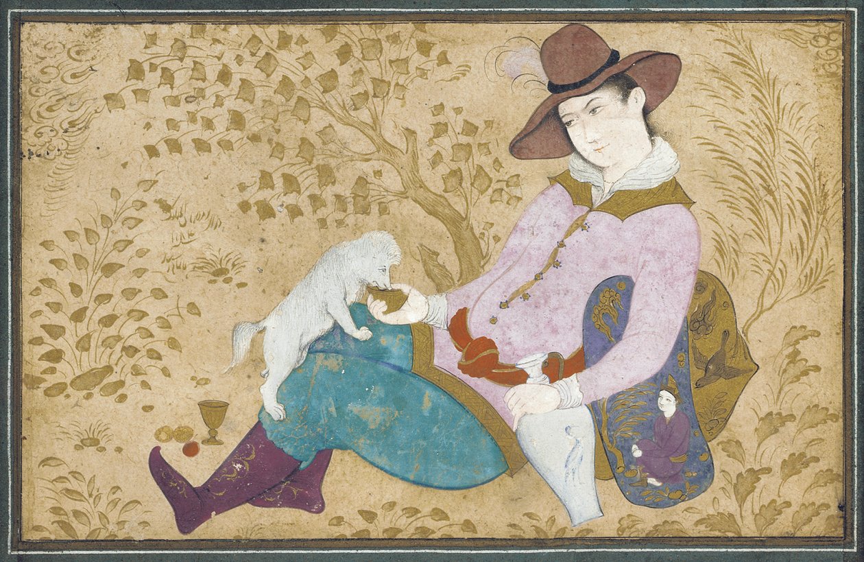 Ung man med en hund, 1673 av Muin Musavvir