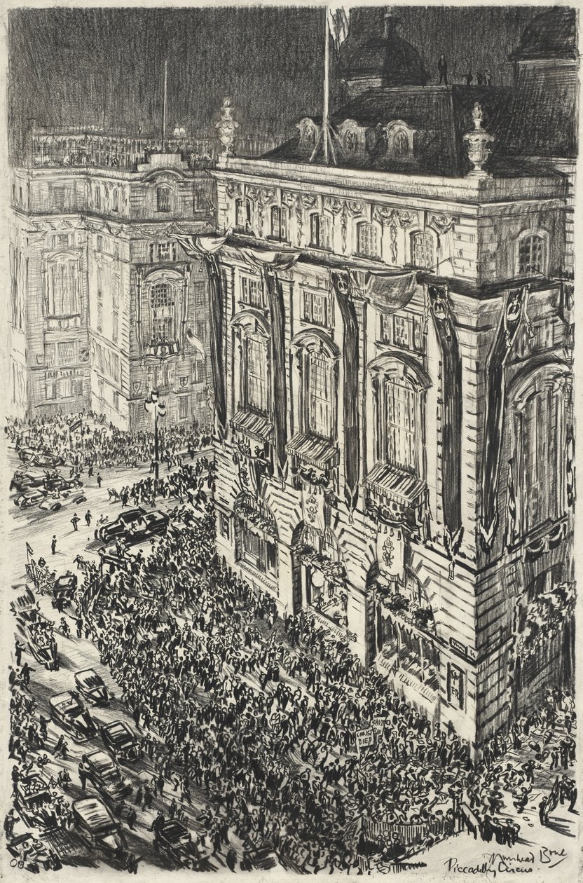 Piccadilly Circus, kvällen för kröningen av George VI av Muirhead Bone