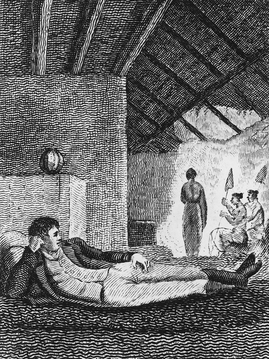Park vilar i en hydda från en inföding under sina resor, 1816 av Mungo Park