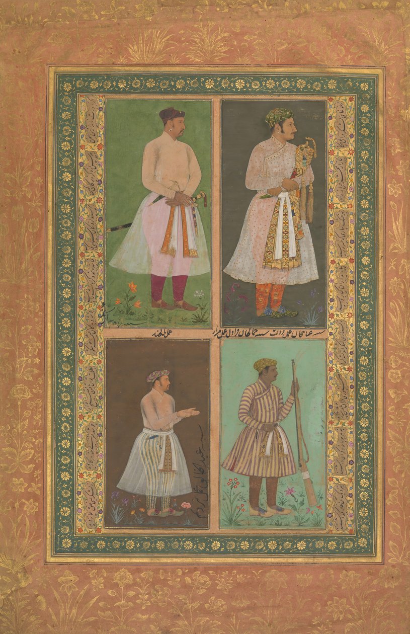 Fyra porträtt: övre vänstra A Raja Perhaps Raja Sarang Rao, av Balchand..., ca. 1610-15 av Murad