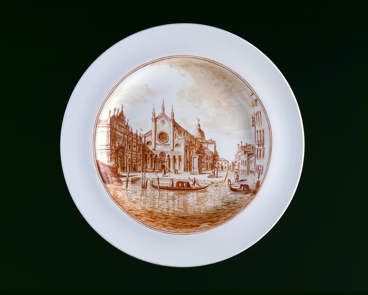 Tallrik med utsikt över SS Giovanni e Paolo, Murano Miotti Glasswork, Venedig, ca. 1741 (vitt ogenomskinligt glas (lattimo)) av Murano Miotti Family