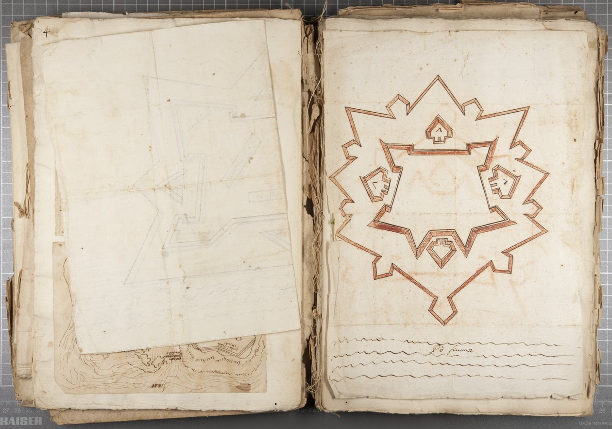Portfölj med teckningar av Mutio Oddi från Urbino och andra - Po Fume, c.1635-40 (penna och bläck på papper i inbunden volym) av Muzio Oddi