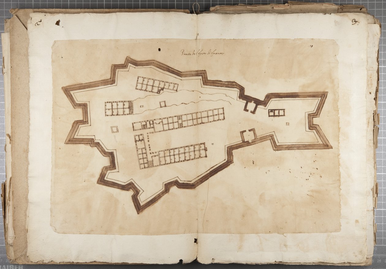 Portfölj med teckningar av Mutio Oddi från Urbino och andra - Port of Fuentes, c.1635-40 (penna och bläck på papper i inbunden volym) av Muzio Oddi