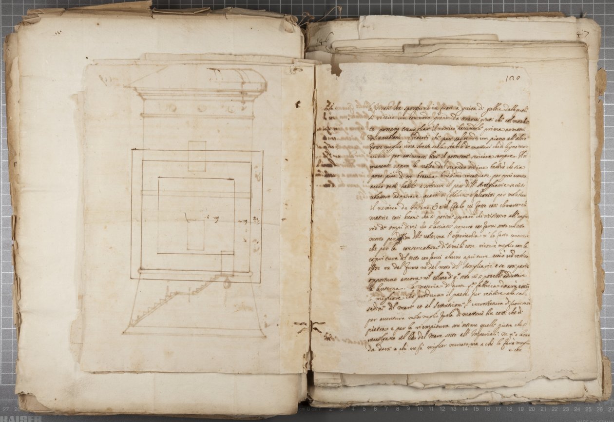 Portfölj med teckningar av Mutio Oddi från Urbino och andra, p120, c.1635-40 (penna och bläck på papper i inbunden volym) av Muzio Oddi
