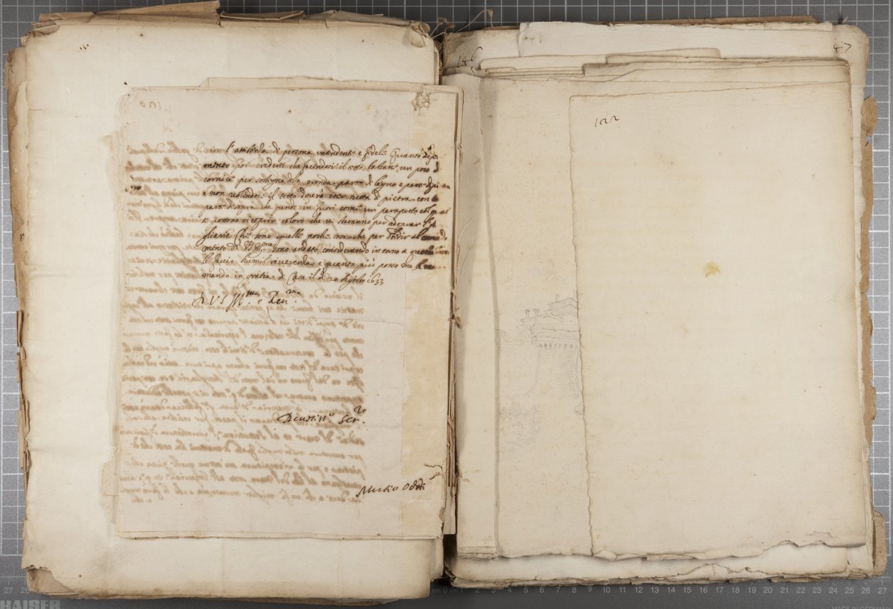 Portfölj med teckningar av Mutio Oddi från Urbino och andra, s 120, tergo, c.1635-40 (penna och bläck på papper i inbunden volym) av Muzio Oddi