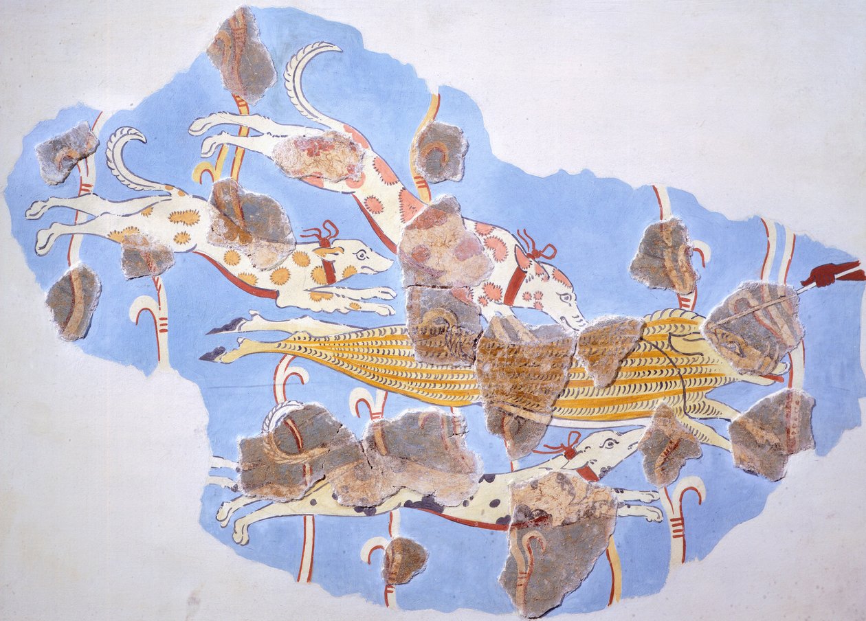 Jaktscen, fresk från Tirinto-palatset (Grekland), mykensk civilisation av Mycenaean