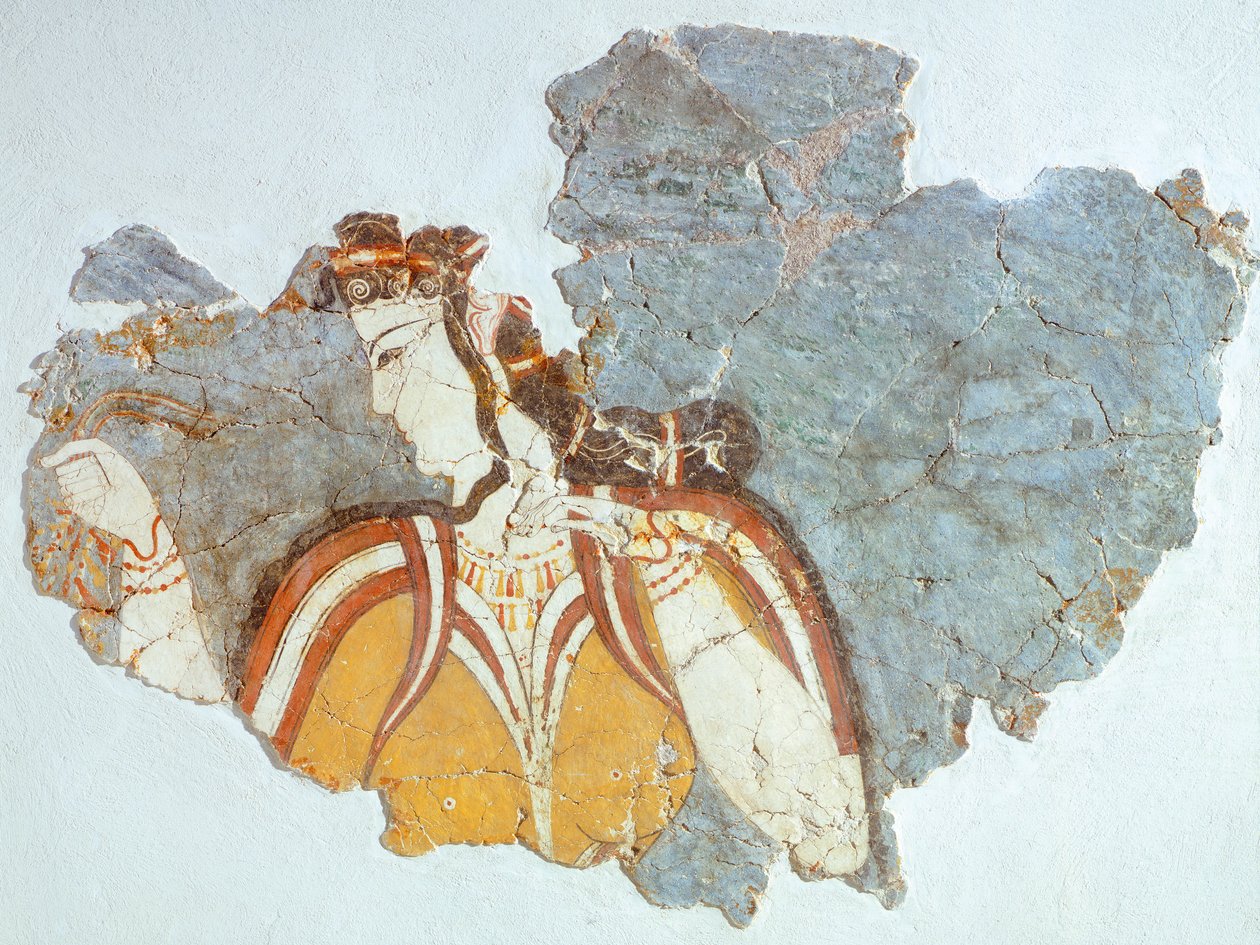 Damen av hovet, fresk från Mycenae Palace (Grekland), mykensk civilisation av Mycenaean