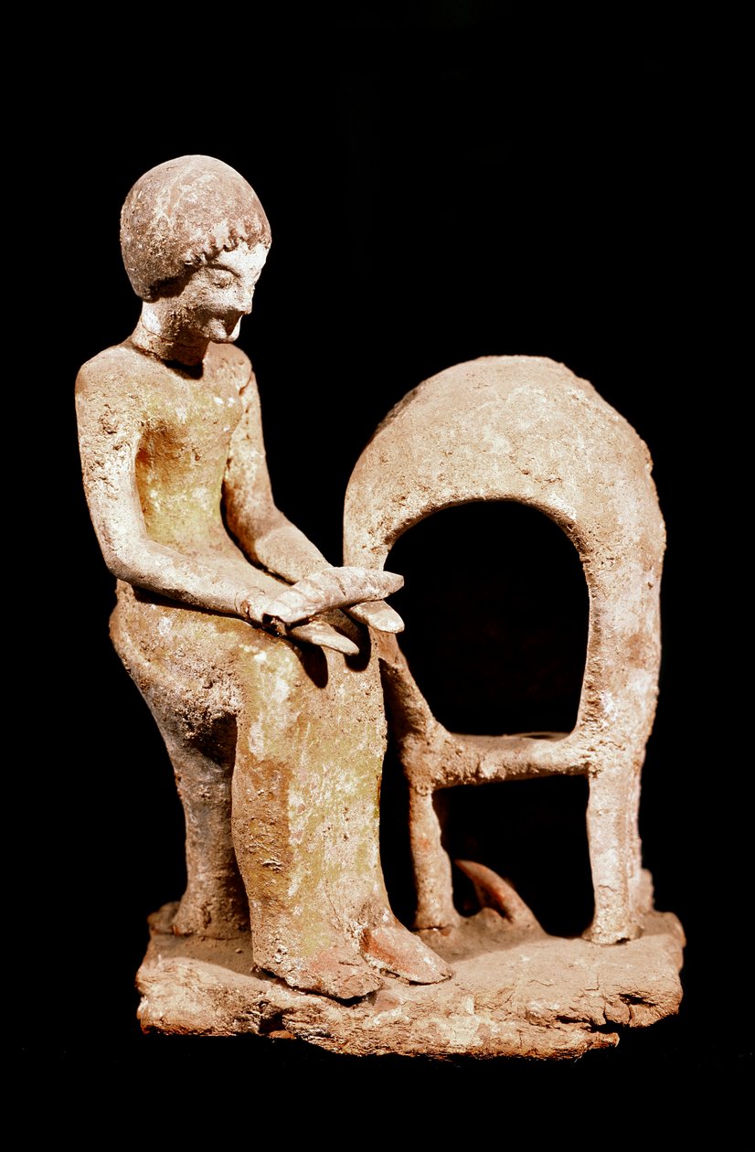Mykensk konst: kvinnlig figur i en ugn som håller ett bröd i handen. 1500-talet f.Kr. Strasbourg, arkeologiskt museum av Mycenaean