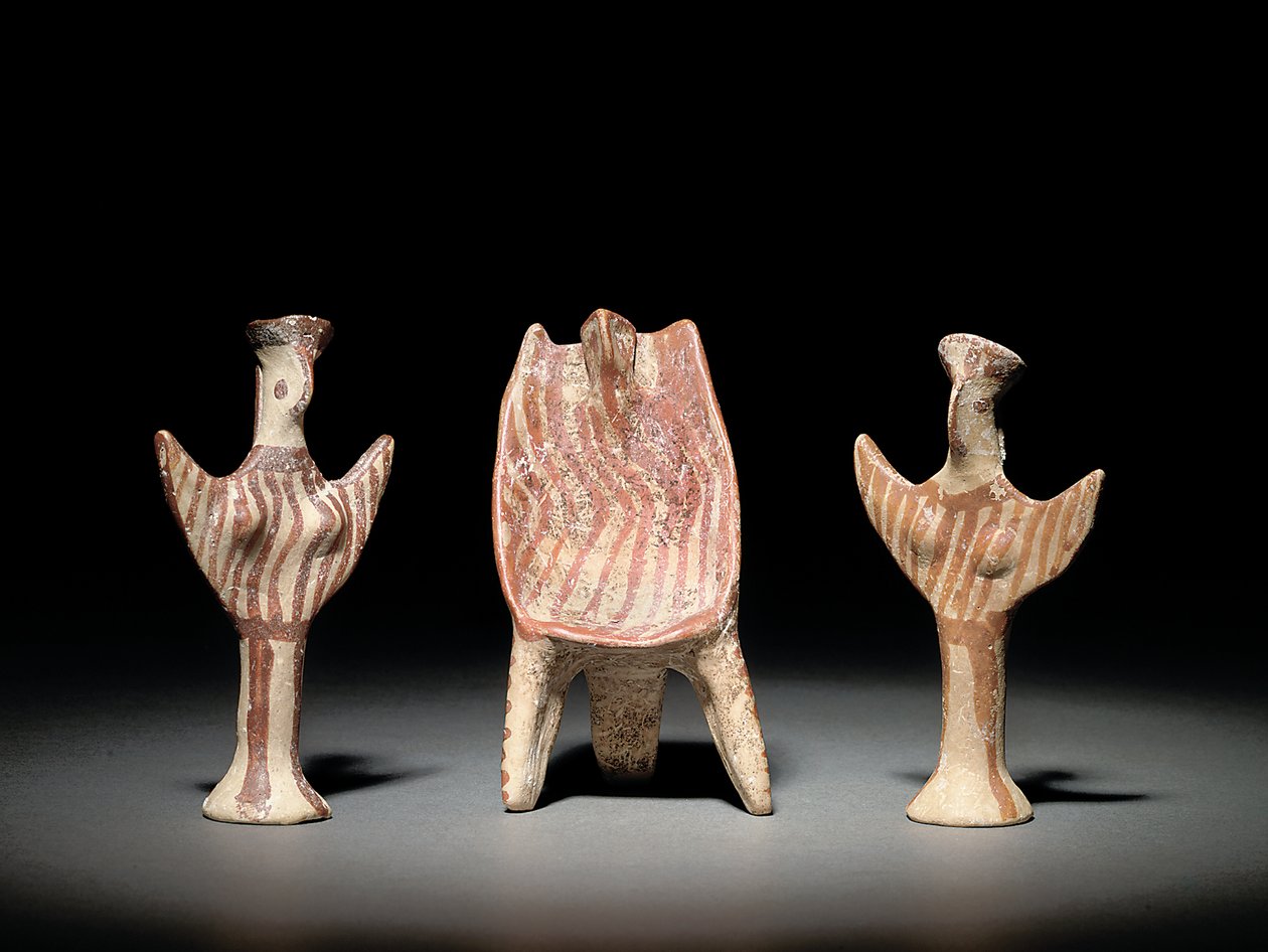 Psi-figur, tron med sittande figur, och Psi-figur, ca 1300-1200 f.Kr. (terrakotta) av Mycenaean