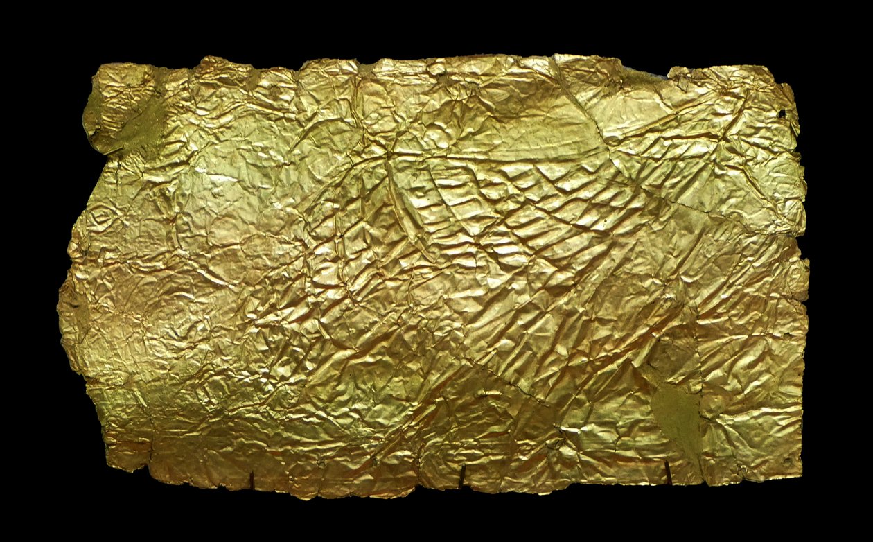 Bladguldhölje för glasvasformad plakett av Mycenaean