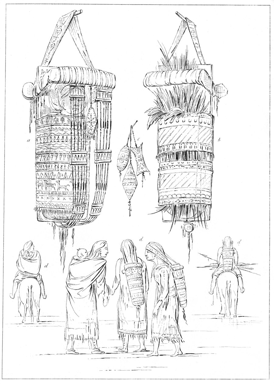 En Sioux-vagga och sätt att bära sina barn, 1841. av Myers and Co