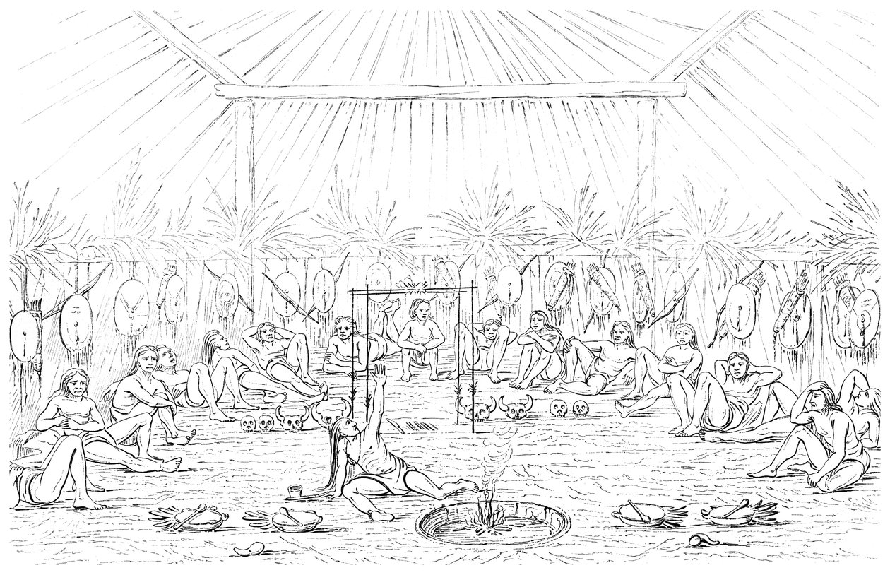 Medicinman och tipiinteriör, 1841. av Myers and Co
