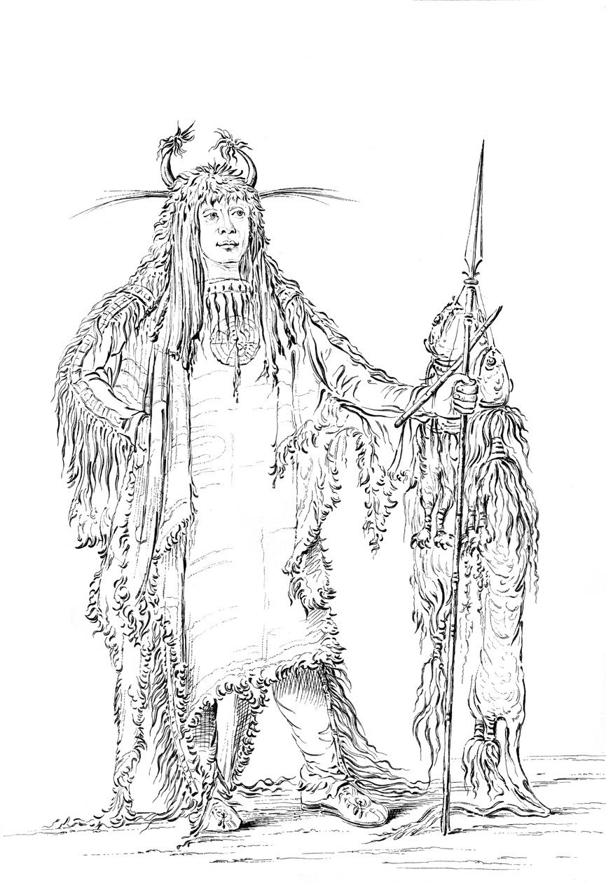 Porträtt av Eagle Ribs, indiansk man, 1841. av Myers and Co