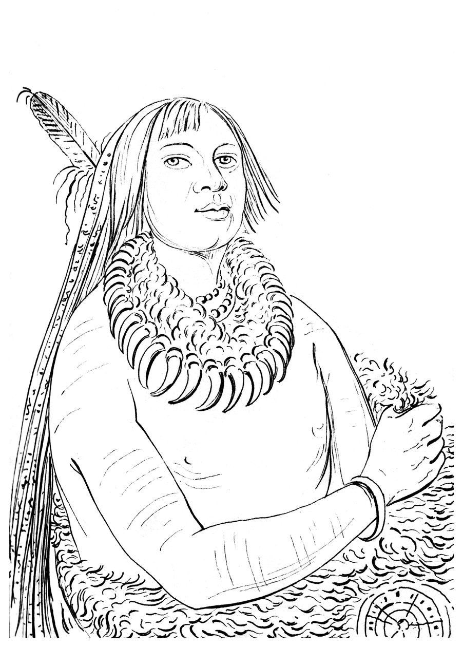 Porträtt av han som rusar genom mitten, indiansk man, 1841. av Myers and Co