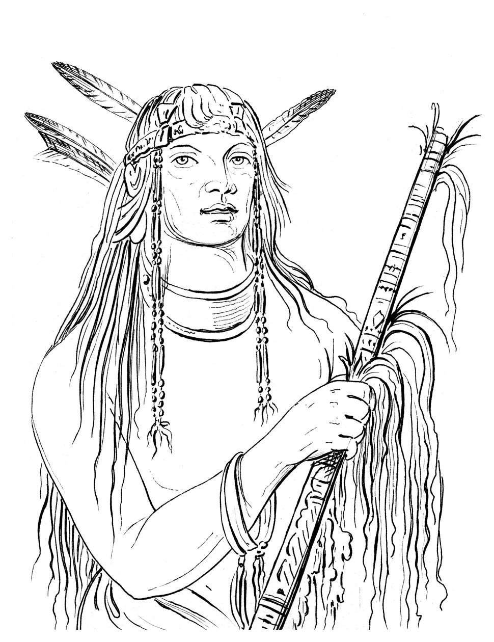Porträtt av musfärgad fjäder, indianman, 1841. av Myers and Co