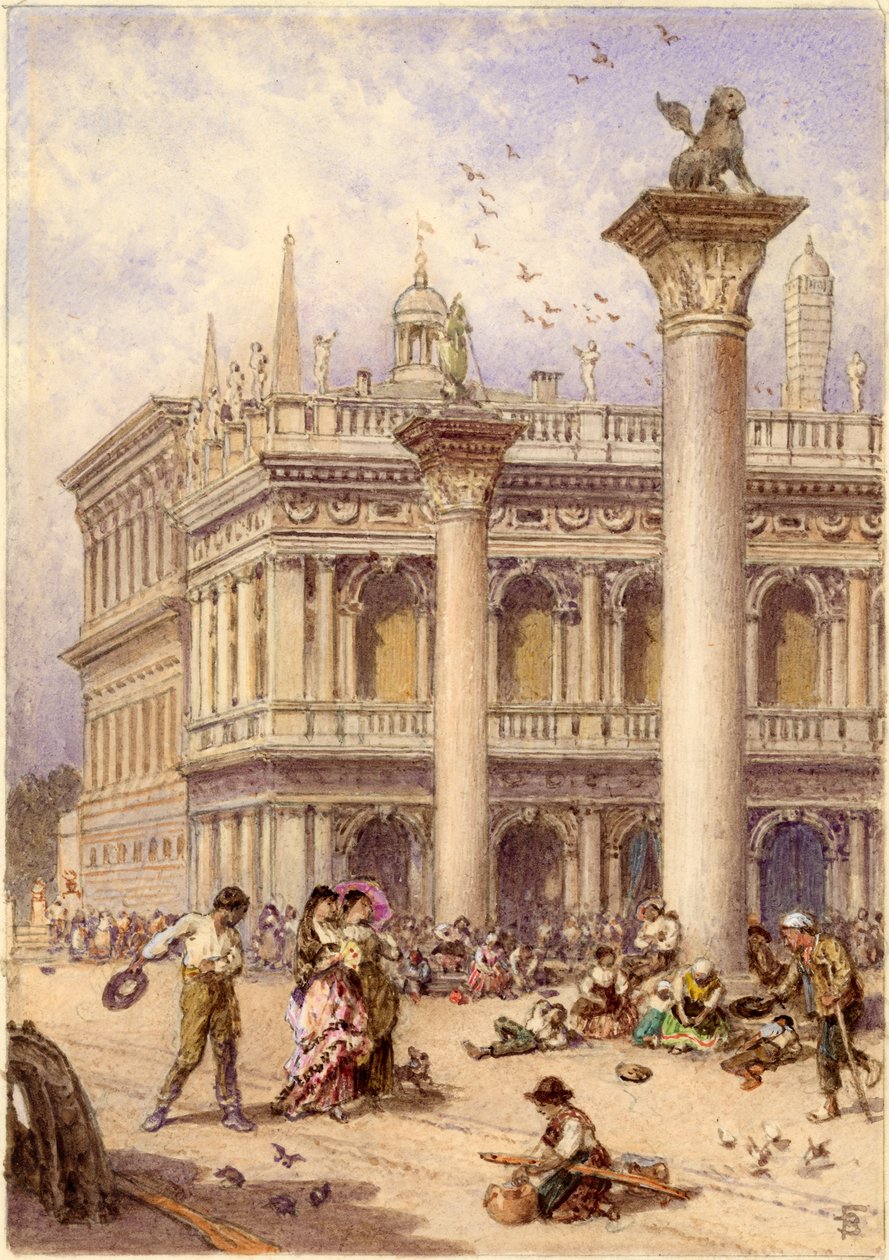Biblioteket på Markusplatsen i Venedig, 1868 (wc på laminerad kartong) av Myles Birket Foster