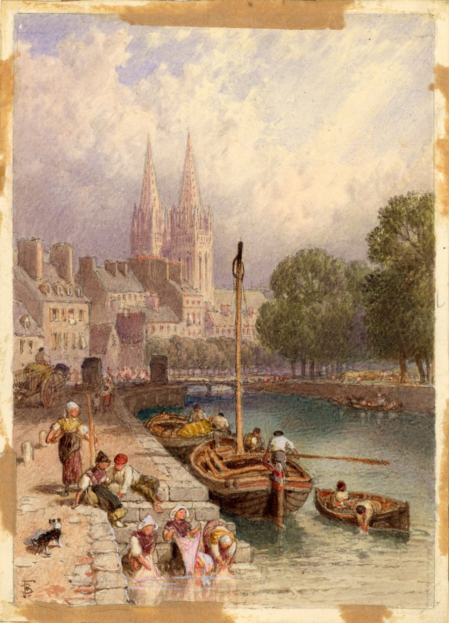 Quimper, Brittany (penna och akvarell på kort) av Myles Birket Foster