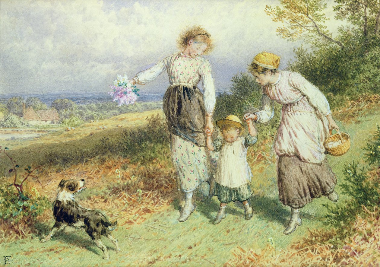Hjemvendt fra landsbyen, 1800-talsswed av Myles Birket Foster