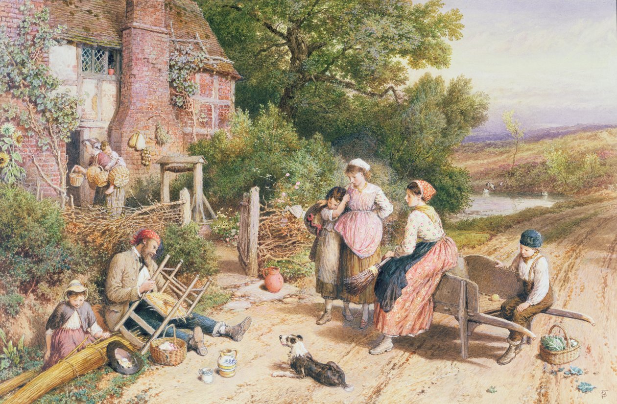 Resande stolsmakare och pedlare med korgar nära Witley, Surrey av Myles Birket Foster
