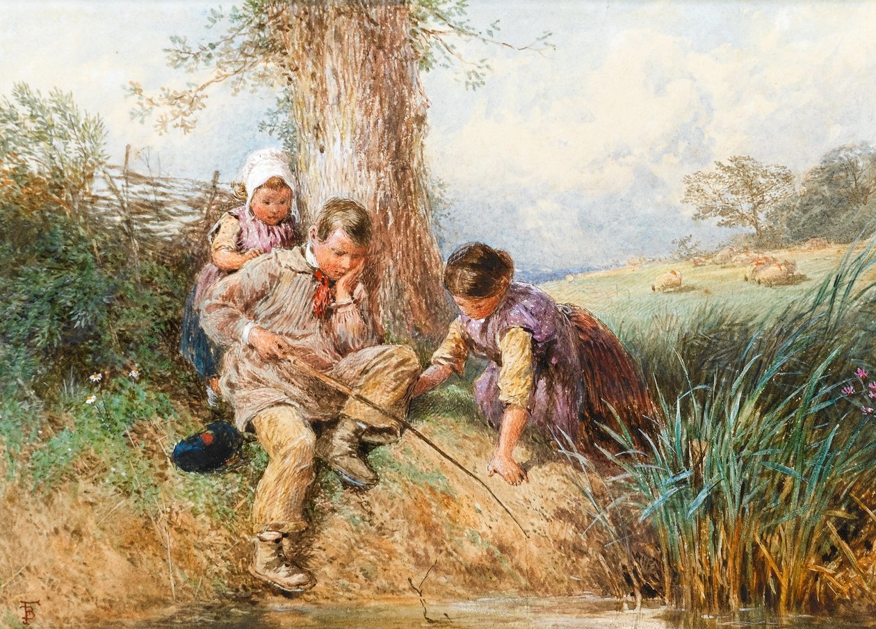 Young Anglers: No Luck Today (wc på papper) av Myles Birket Foster
