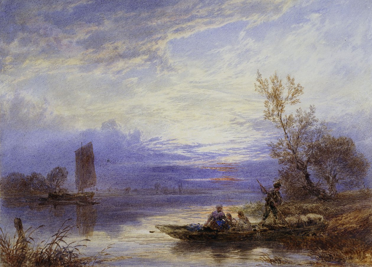 En färja vid solnedgången, av Myles Birket Foster