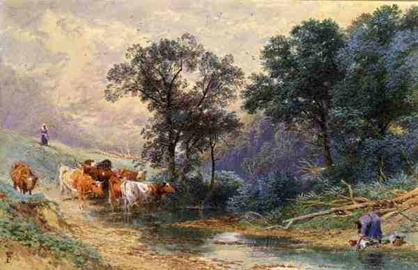 At the Stream (akvarell på papper) av Myles Birket Foster