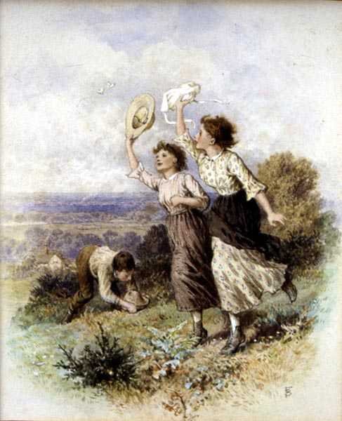 Att fånga fjärilar (akvarell på papper) av Myles Birket Foster