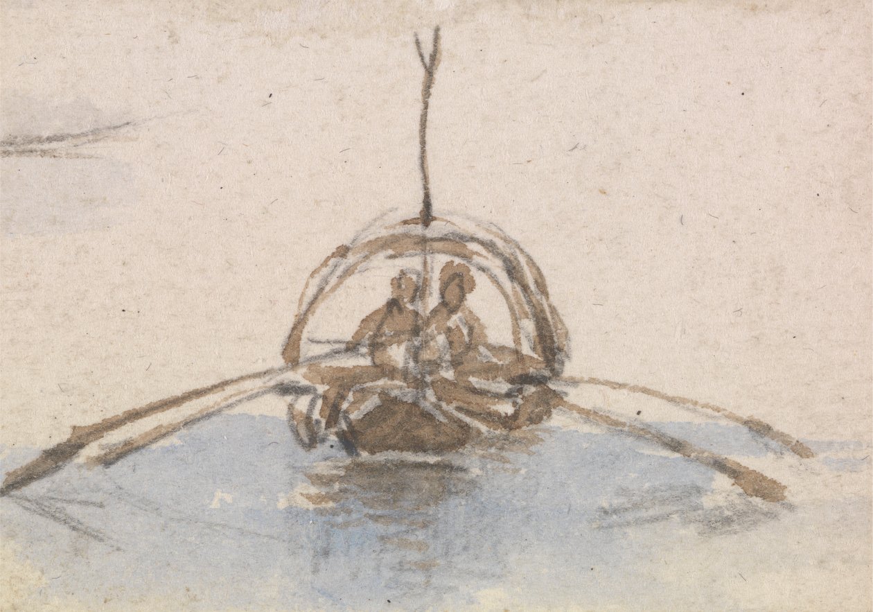 En av en grupp på tre studier av gondoler av Myles Birket Foster