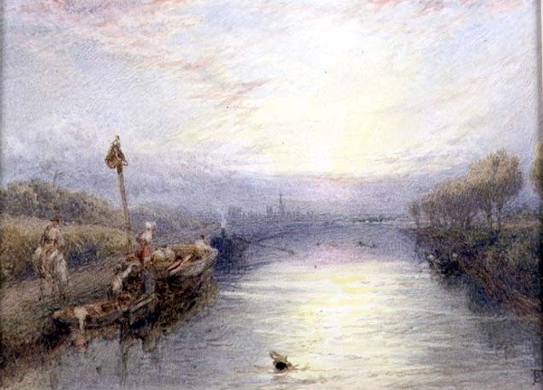 Flodlandskap (akvarell) av Myles Birket Foster