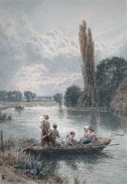 Färjan (akvarell med kroppsfärg på papper) av Myles Birket Foster