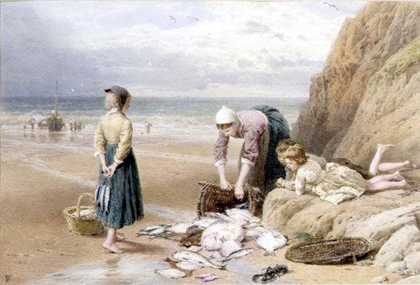 Fiskarens barn (akvarell och gouache) av Myles Birket Foster