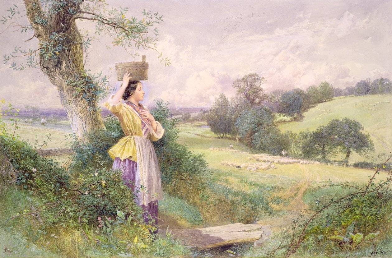 The Milkmaid, 1860 (wc på papper) av Myles Birket Foster