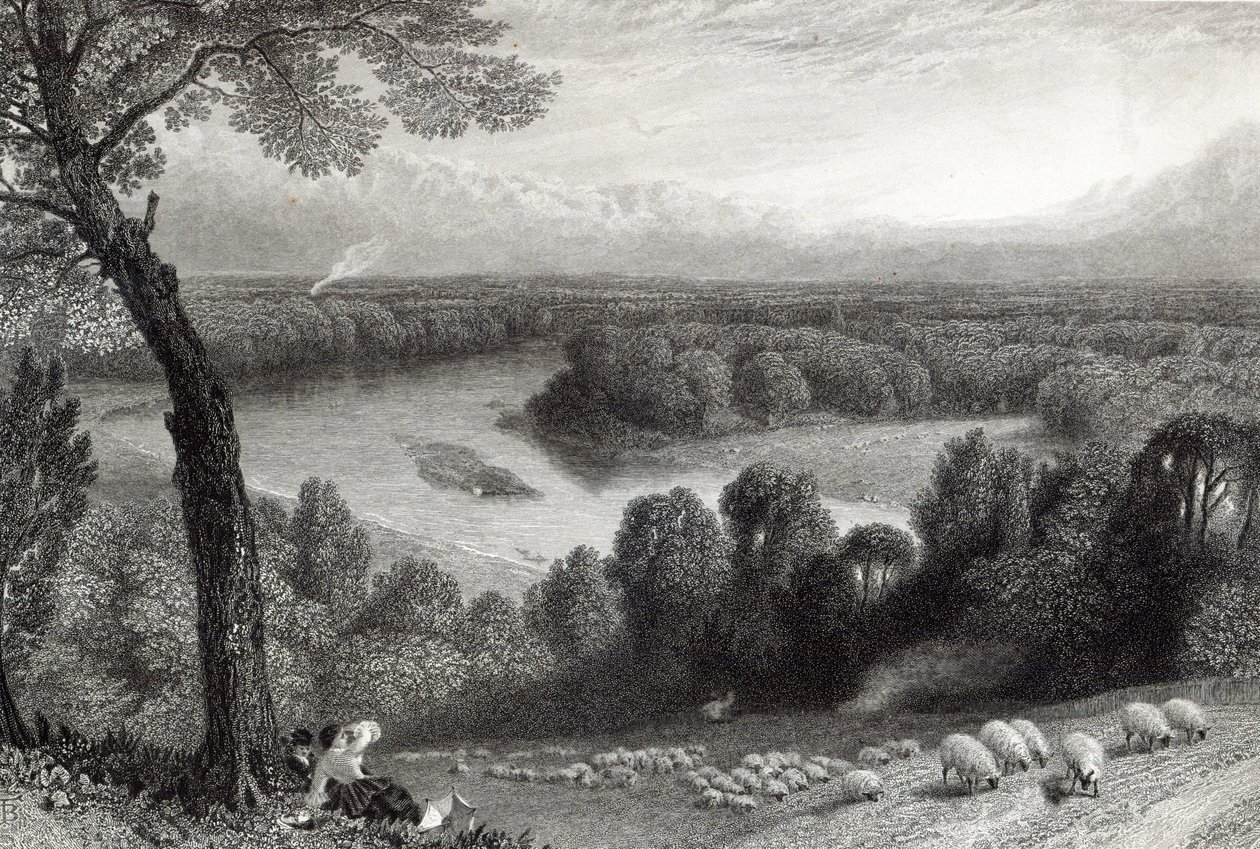 Themsen från Richmond Hill, graverad av J. Saddler, tryckt av Cassell, Petter och Galvin av Myles Birket Foster