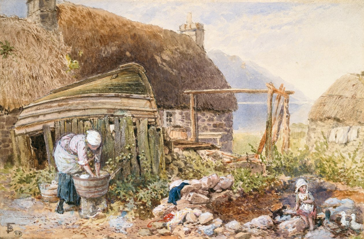 Washing Day at Balmarcara, ca 1860 (akvarell på papper) av Myles Birket Foster