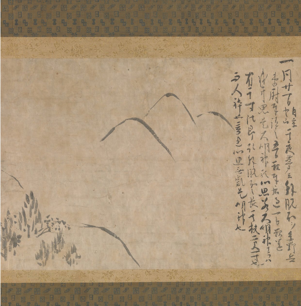 Avsnitt av drömdagboken Yume no ki med en skiss av berg, ca. 1203-10. av Myoe Koben