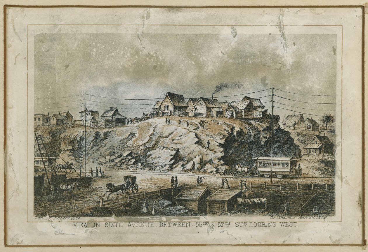 Utsikt på Sixth Avenue, mellan 55th & 57th Streets västerut, 1858 av N. and Ives, J.M. Currier