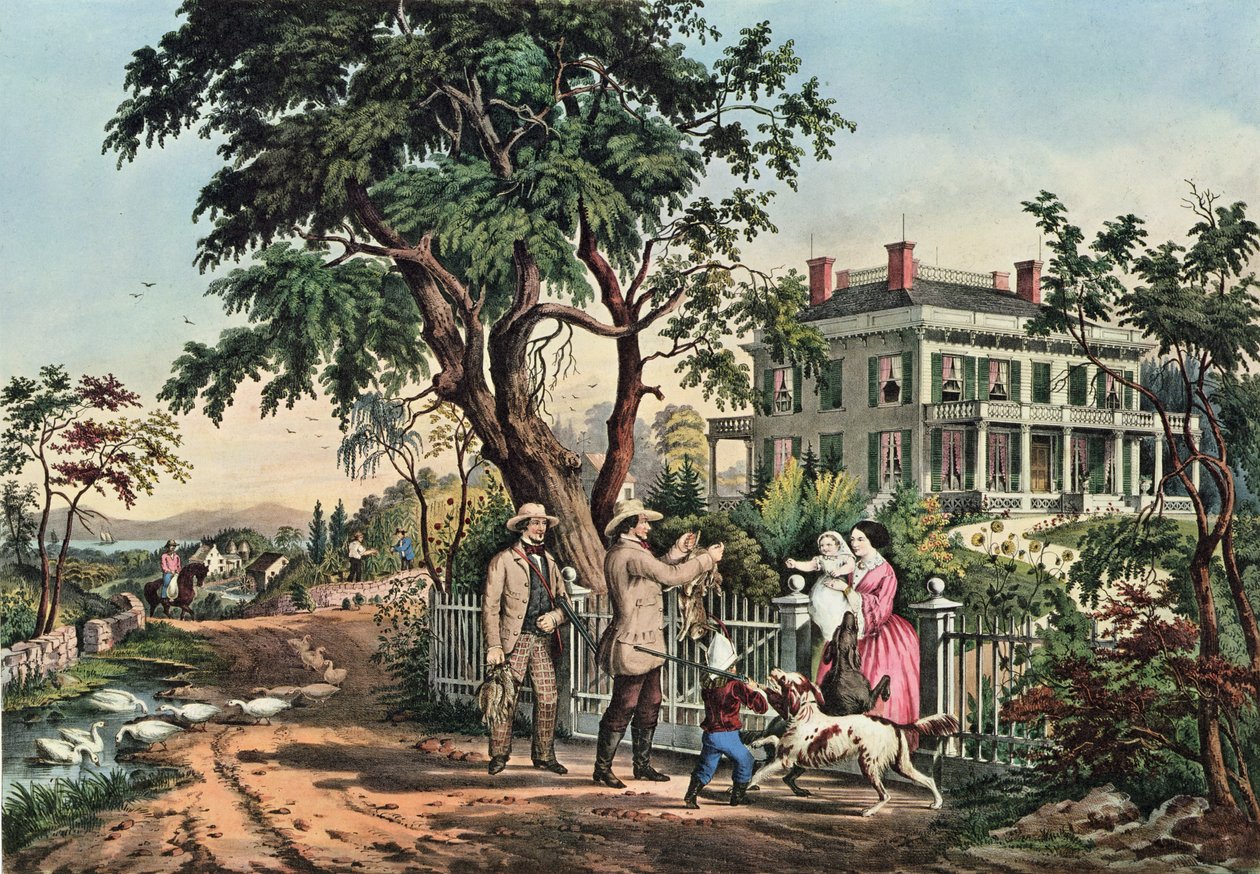 American Country Life - oktober eftermiddag, 1855 av N. and Ives, J.M. Currier