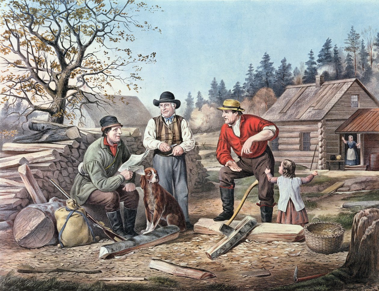 Arguing the Point - de senaste nyheterna, 1855 av N. and Ives, J.M. Currier