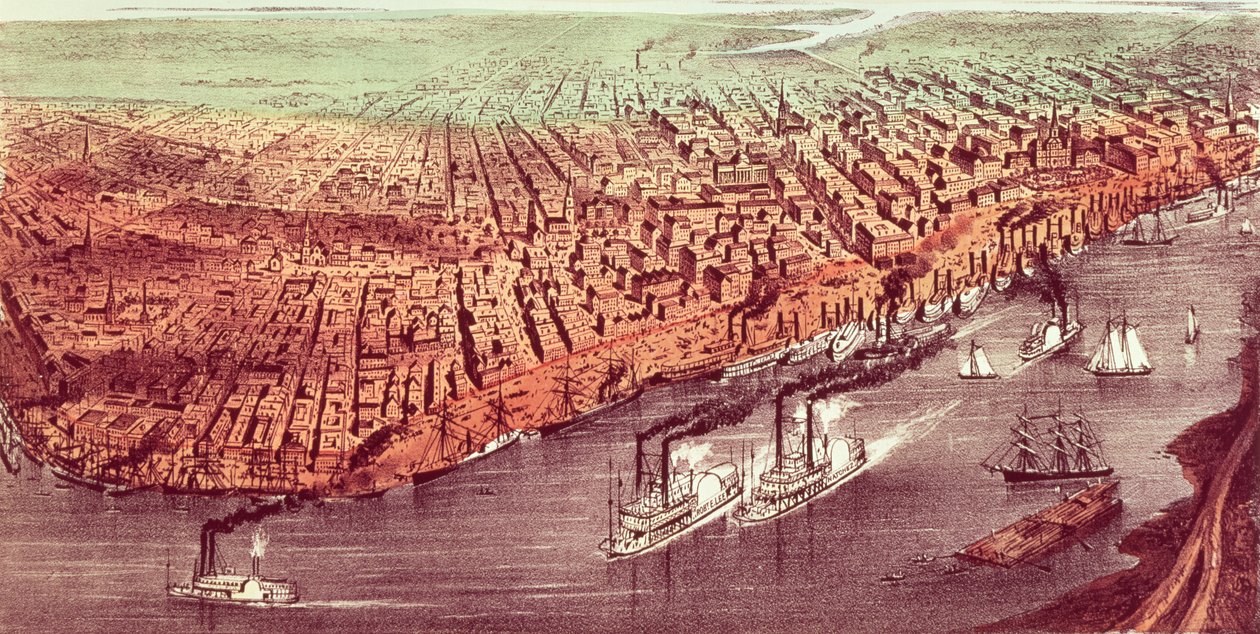 Byen New Orleans sverige av N. and Ives, J.M. Currier